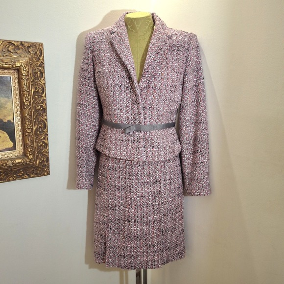 Y2K Preppy Vintage Alfani Pink Tweed Skirt Suit Set Size 4P Jacket & 6P Skirt - Picture 3 of 12
